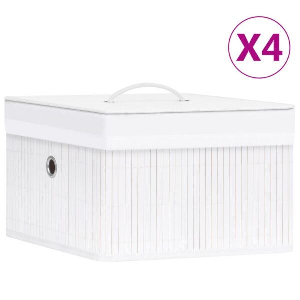 White Bamboo Storage Boxes Set of 4  Woven Fabric  Collapsible  Lightweight  Portable