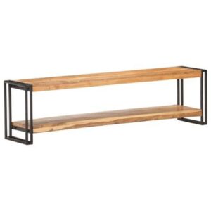 Solid Acacia Wood TV Cabinet Industrial  with Shelf for Multimedia Storage