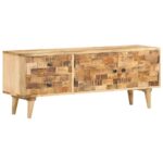 Solid Mango Wood TV Cabinet with Drawers and Doors  Natural Finish  120x30x45 cm