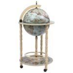 Elegant Globe Bar Wine Stand in Blue Eucalyptus Wood with Ancient World Map Design