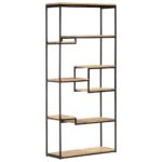 Industrial  Rough Mango Wood Bookcase with Powder Coated Iron Frame