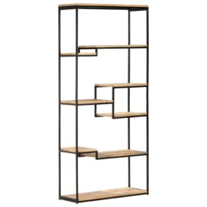 Industrial  Rough Mango Wood Bookcase with Powder Coated Iron Frame