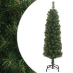 Green Slim Artificial Christmas Tree with Stand  Lifelike PVC Material  Indoor and Outdoor Use  Easy Assembly  150 cm Height