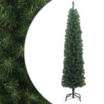 Green Slim Artificial Christmas Tree with Stand  Lifelike PVC Material  Indoor and Outdoor Use  Easy Assembly  240 cm Height