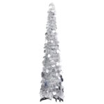 Silver Pop-Up Artificial Christmas Tree  Lightweight PET Material  Indoor and Outdoor Use  Easy Assembly  Economical and Reusable  120 cm Height