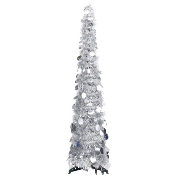 Silver Pop-Up Artificial Christmas Tree  Lightweight PET Material  Indoor and Outdoor Use  Easy Assembly  Economical and Reusable  120 cm Height