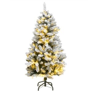 Artificial Hinged Christmas Tree 150 LEDs & Flocked Snow 120 cm