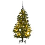 Artificial Hinged Christmas Tree with LED Lights and Decorative Ball Set  Green  120 cm