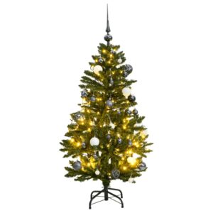 Artificial Hinged Christmas Tree with LED Lights and Decorative Ball Set  Green  120 cm