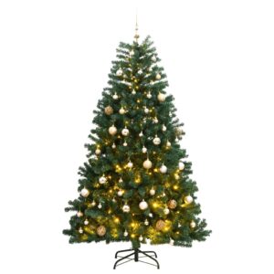 Artificial Hinged Christmas Tree with LED Lights and Decorative Ball Set  Green  180 cm