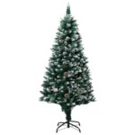 Artificial Christmas Tree with Pine Cones and Snow Tips  Lifelike Green and White  180 cm Tall