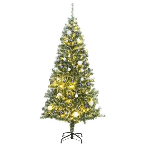 Artificial Christmas Tree with LED Lights  Flocked Snow  and Decorative Ball Set  180 cm Tall