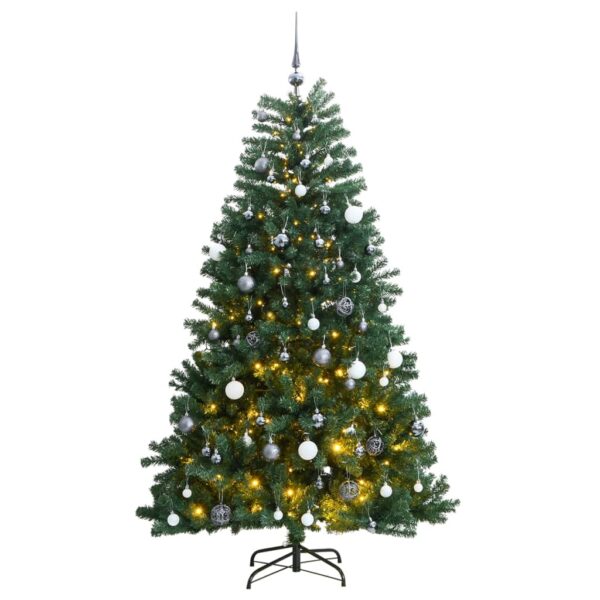 Artificial Hinged Christmas Tree with LED Lights and Decorative Ball Set  Green  180 cm