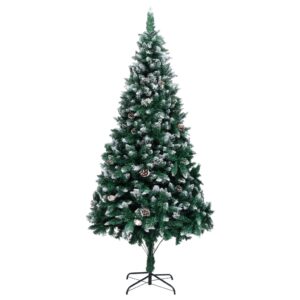 Artificial Christmas Tree with Pine Cones and White Snow Tips  Lifelike Green and White  210 cm Height