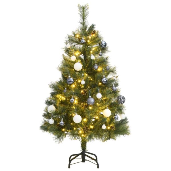 Artificial Hinged Christmas Tree with LED Lights and Ball Set - Lifelike PE Tips  Sturdy Stand  Eight Lighting Modes  Green