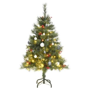 Artificial Hinged Christmas Tree with LED Lights and Decorative Ball Set  Green  120 cm