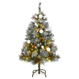 Artificial Hinged Christmas Tree with LED Lights and Ball Set  Green and White  120 cm