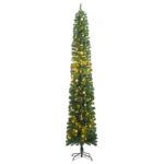 Green Slim Christmas Tree with LED Lights and Ball Set  Space Saving  300cm Tall