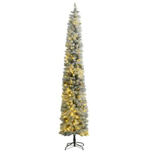 Slim Flocked Snow Christmas Tree with LED Lights and Ball Set  Space-Saving Design  270 cm