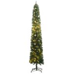 Green Slim Christmas Tree with LED Lights and Ball Set  Space-Saving Design  270 cm Tall