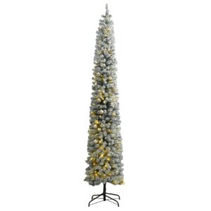 Stunning Slim Christmas Tree with LED Lights  Flocked Snow  and Ball Set - Perfect for Holiday Decor