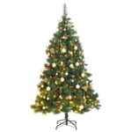 Artificial Hinged Christmas Tree with LED Lights and Decorative Ball Set  Green  180 cm