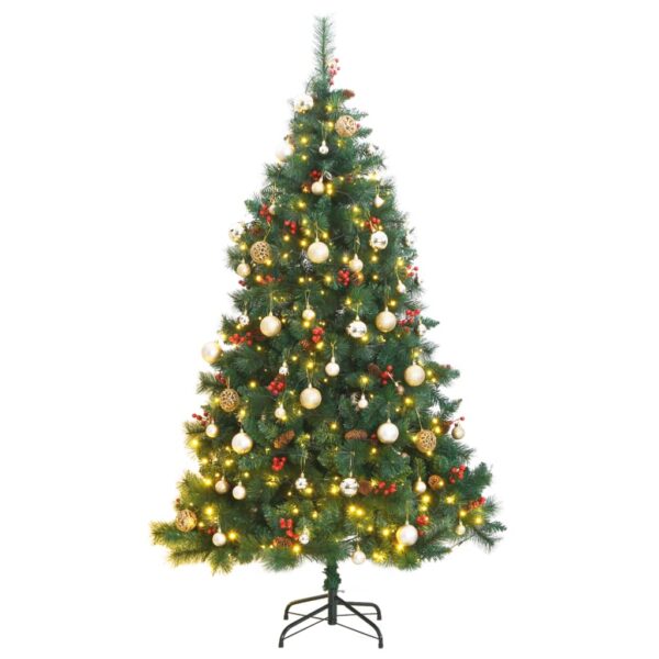 Artificial Hinged Christmas Tree with LED Lights and Decorative Ball Set  Green  180 cm