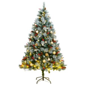 Artificial Hinged Christmas Tree with LED Lights and Ball Set  Green and White  180 cm