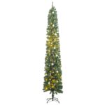 Slim Green Christmas Tree with LED Lights and Decorative Ball Set  270cm Tall  Space-Saving Design