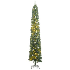 Green Slim Christmas Tree with LED Lights and Ball Set  Space Saving  300cm Tall