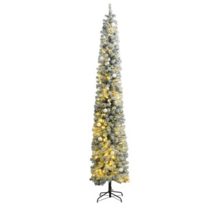 Slim LED Christmas Tree with Flocked Snow and Ball Set  Space-Saving Design  270 cm Tall