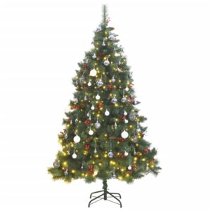 Artificial Hinged Christmas Tree with LED Lights and Decorative Ball Set  Green  180 cm