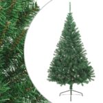 Artificial Half Christmas Tree with Stand  Lifelike Green PVC  Indoor/Outdoor Use  210 cm