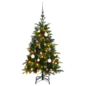 Artificial Hinged Christmas Tree with LED Lights and Ball Set - Green  Lifelike  Decorative