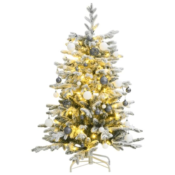 Artificial Hinged Christmas Tree with LED Lights and Ball Set - Green and White  Lifelike PE Tips  Snow Decorated  Sturdy Stand  Eight Lighting Modes