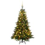 Artificial Hinged Christmas Tree with LED Lights and Ball Set  Lifelike PE Tips  Sturdy Stand