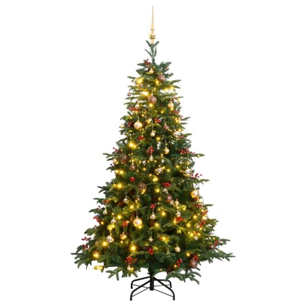 Artificial Hinged Christmas Tree with LED Lights and Ball Set  Lifelike PE Tips  Sturdy Stand