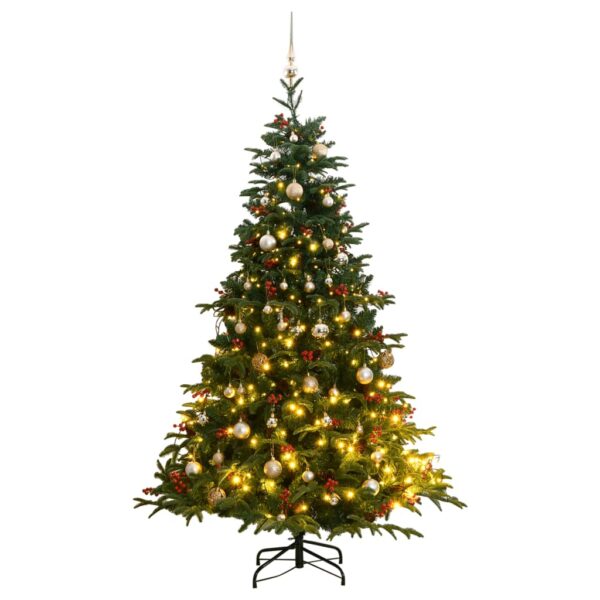 Artificial Hinged Christmas Tree with LED Lights and Ball Set  Lifelike PE Tips  Sturdy Stand