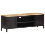 Solid Rough Mango Wood TV Cabinet with Iron Legs  Industrial Charm  Ample Storage Space