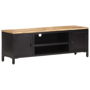 Solid Rough Mango Wood TV Cabinet with Iron Legs  Industrial Charm  Ample Storage Space