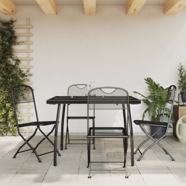 5 Piece Anthracite Metal Mesh Garden Dining Set  Foldable Chairs  Sturdy Tabletop  Elegant Design