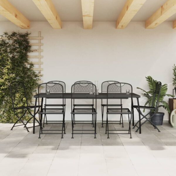 9 Piece Garden Dining Set Anthracite Metal Mesh