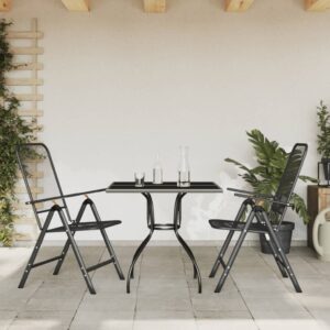 3 Piece Anthracite Metal Mesh Garden Dining Set with Adjustable Reclining Chairs and Foldable Design