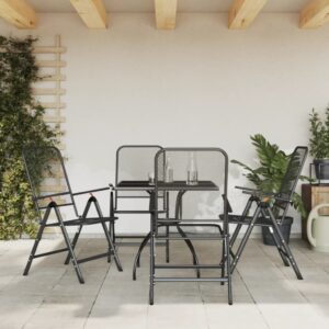 5 Piece Anthracite Metal Mesh Garden Dining Set with Foldable Chairs and Adjustable Backrest