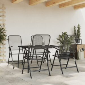 5 Piece Anthracite Metal Mesh Garden Dining Set - Foldable Chairs  Adjustable Backrest  Sturdy Tabletop