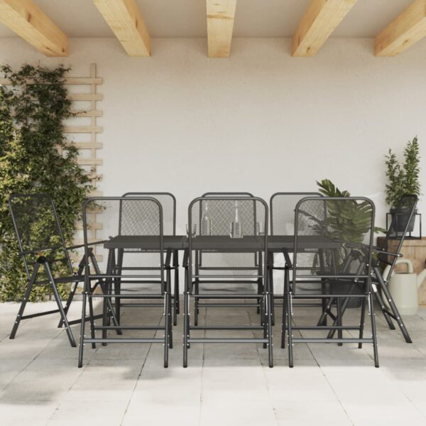 9 Piece Garden Dining Set Anthracite Metal Mesh