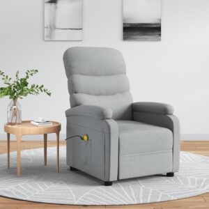 Light Grey Fabric Massage Chair with Adjustable Backrest  Footrest  6-Point Vibration Massage  USB and Hand Control