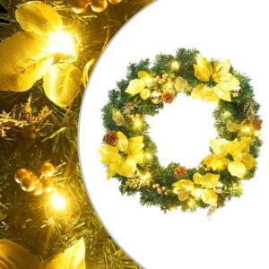 Green Christmas Wreath with LED Lights  PVC Material  Indoor and Outdoor Use  USB Interface