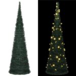 Artificial Pre-Lit Pop-Up Christmas Tree Green 150cm with 100 LED Lights  PVC Material  Indoor and Outdoor Use