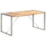 Solid Mango Wood Dining Table Industrial  Steel Legs Brown and Grey Finish